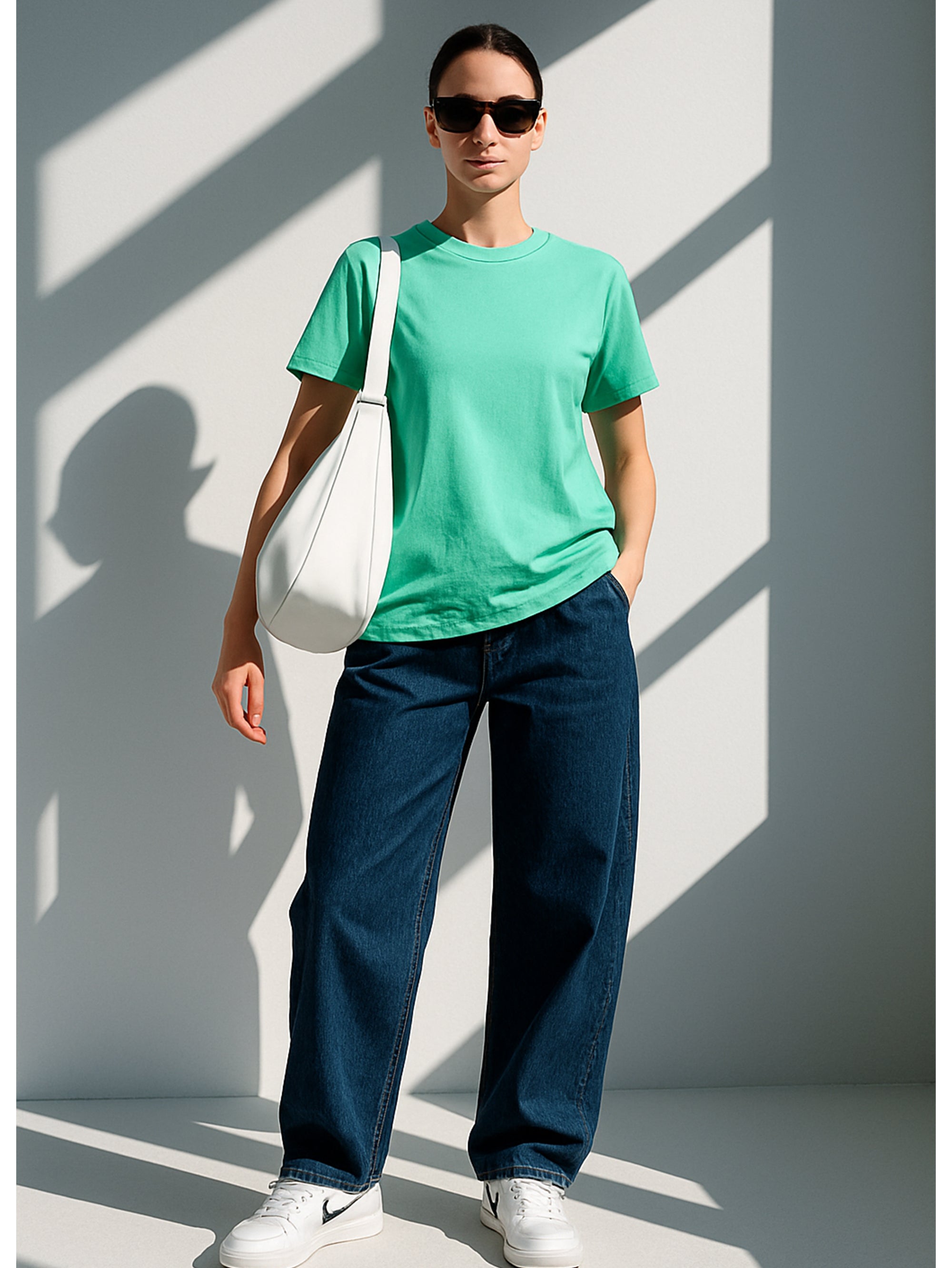 Plain Mint Green Pure Cotton T-Shirt For Women | Half Sleeves | Round Neck