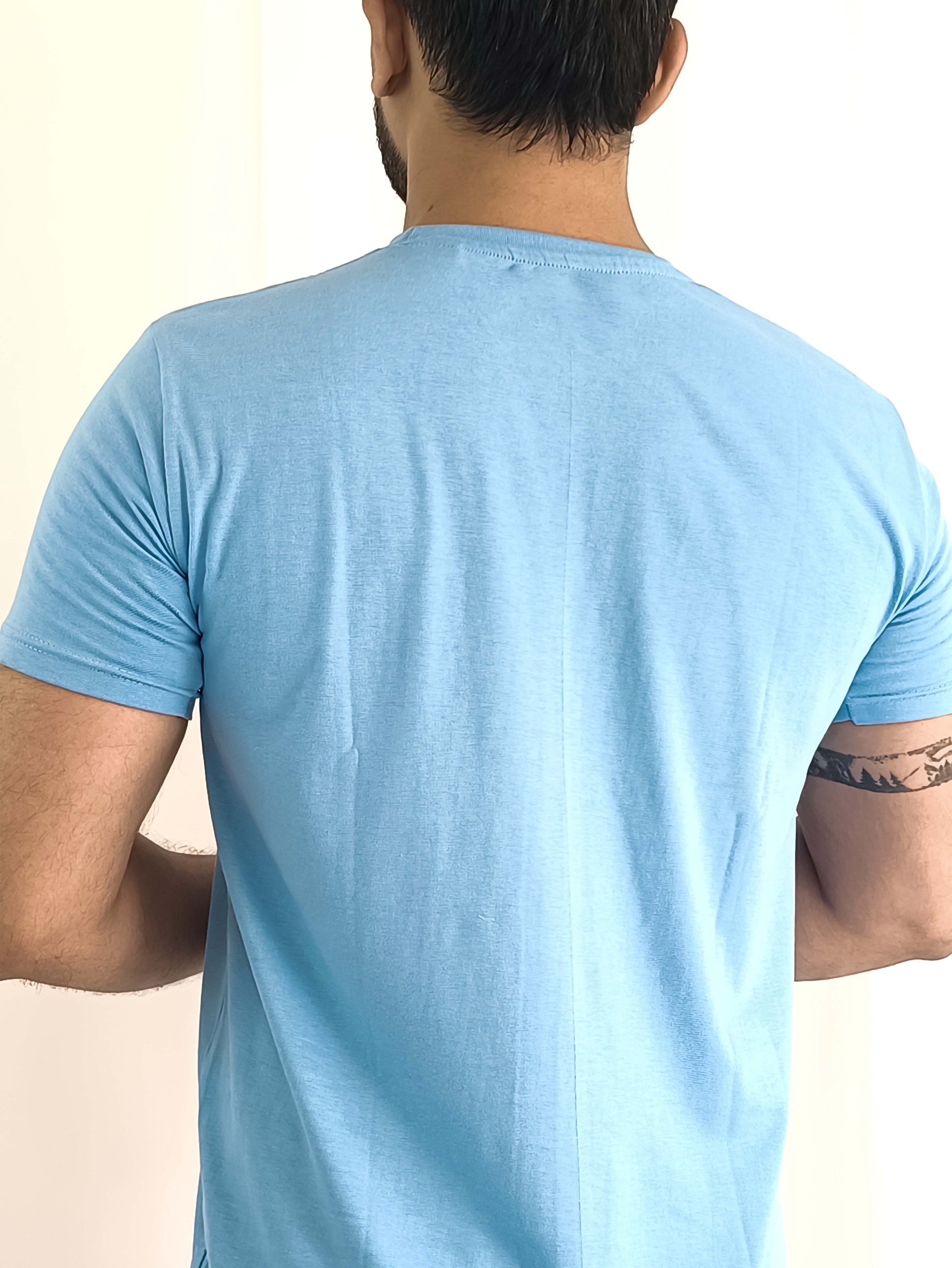 a perfect summer look in sky blue cotton tshirt