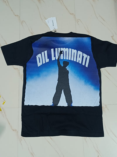 On a trip of Diljit Dosanjh concert a fan of his needs a signature t-shirt. we provide him a t-shirt pure cotton oversized black color tshirt printed dilluminati.