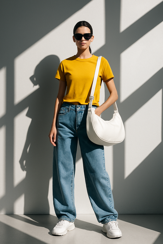 Plain Mustard Yellow Pure Cotton T-Shirt For Women | Half Sleeves | Round Neck