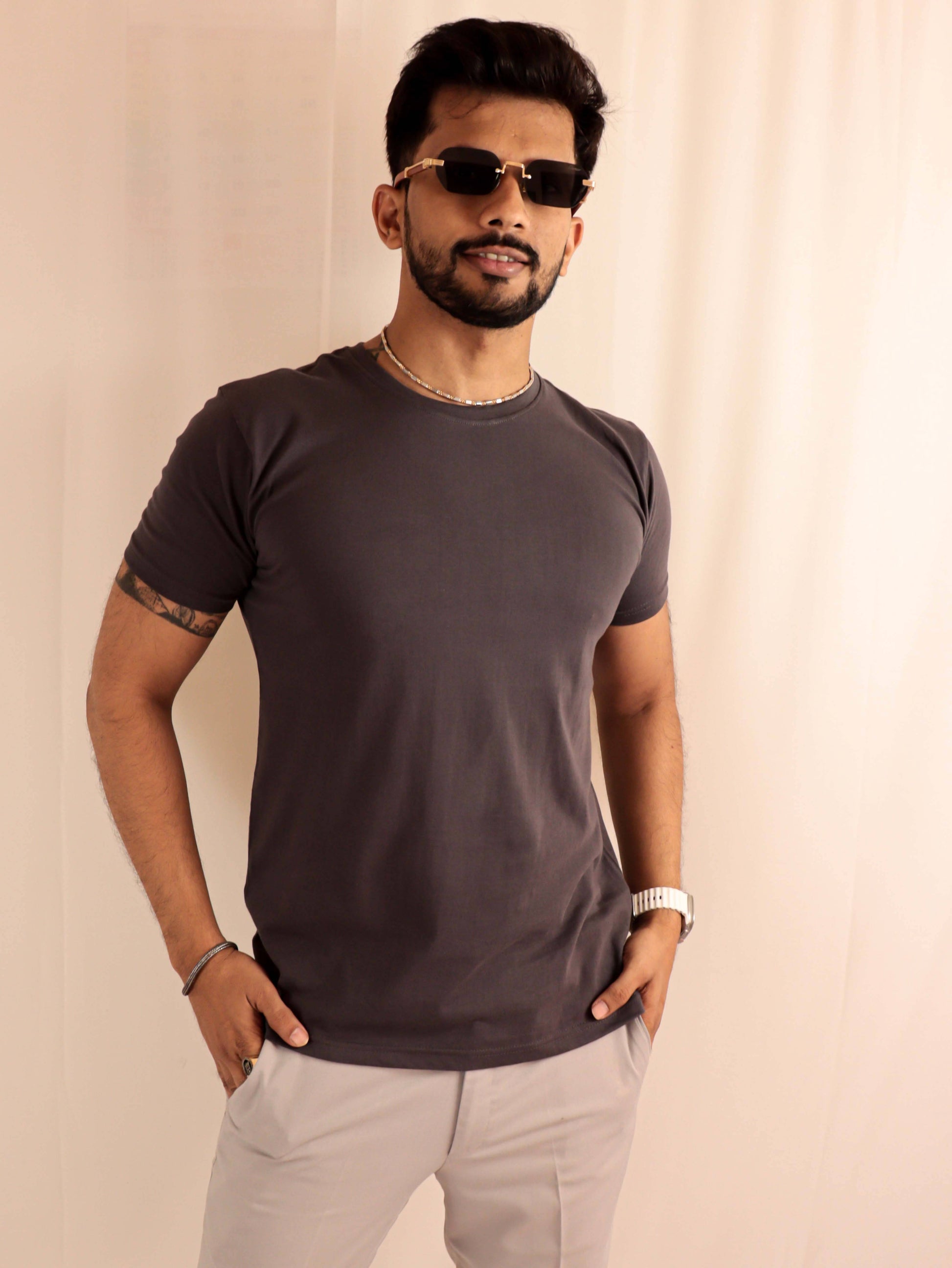 solid asphalt grey t shirt for men