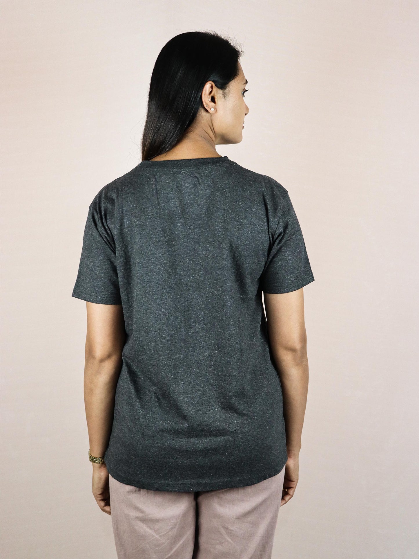 Plain Charcoal Pure Cotton T-Shirt For Women | Half Sleeves | Round Neck