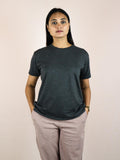 Plain Charcoal Pure Cotton T-Shirt For Women | Half Sleeves | Round Neck