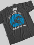 Gray pure cotton t-shirt printed "Drop a gear and disappear"