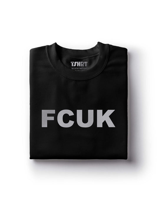 FCUK Brand Logo Printed Black Pure Cotton T-Shirt | Half Sleeves | Round Neck