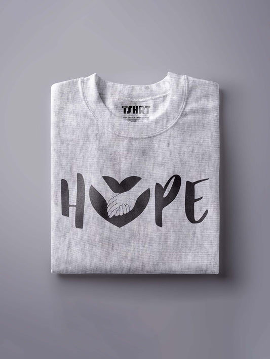 HOPE Printed White Melange Pure Cotton T-Shirt | Half Sleeves | Round Neck