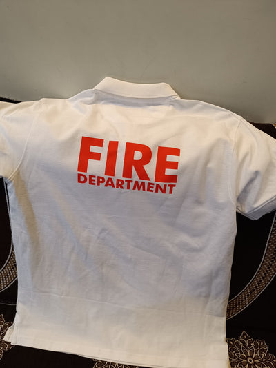 We printed t-shirt for Fire Fighters. A pure cotton t-shirts for them. Premium T-shirt polo neck with long lasting print.