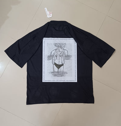 A boy gifted this t-shirt to his girlfriend printed her handmade sketch. We love to make a black oversized 220 gsm t-shirt