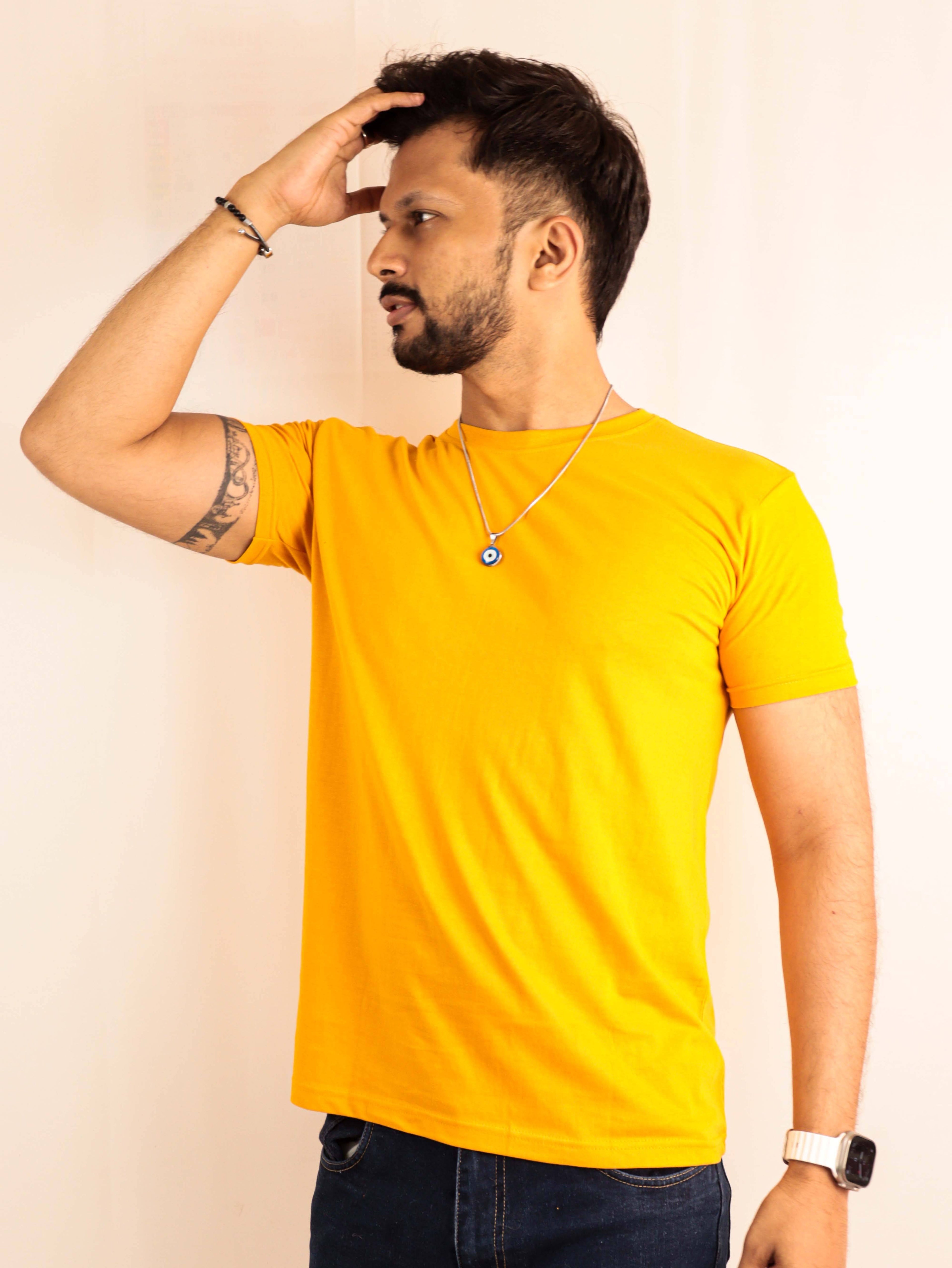 Buy Plain Solid Mustard Yellow Pure Cotton T-shirt Online – The TSHRT