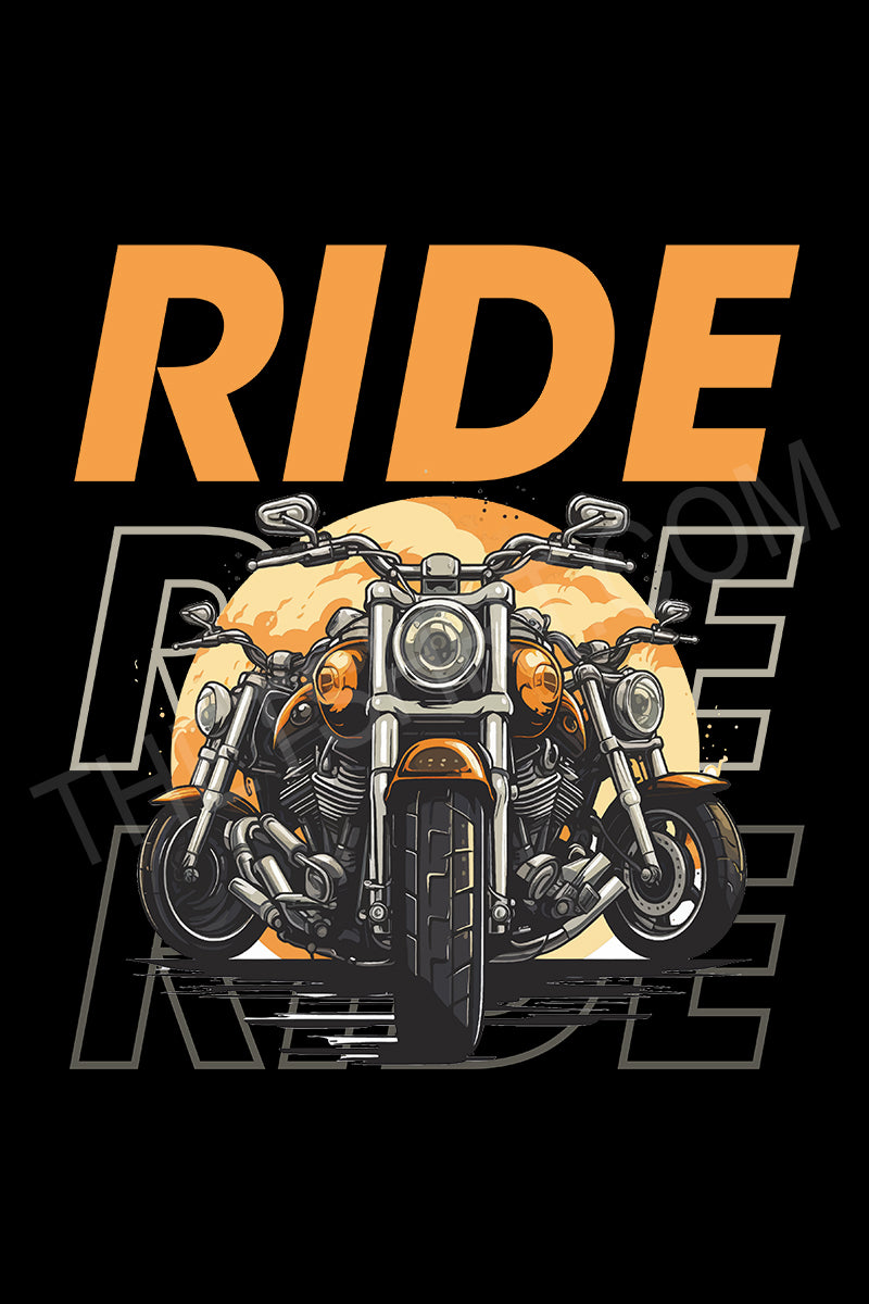 Motorcycle Graphic T-shirt with 'RIDE' text on a black background