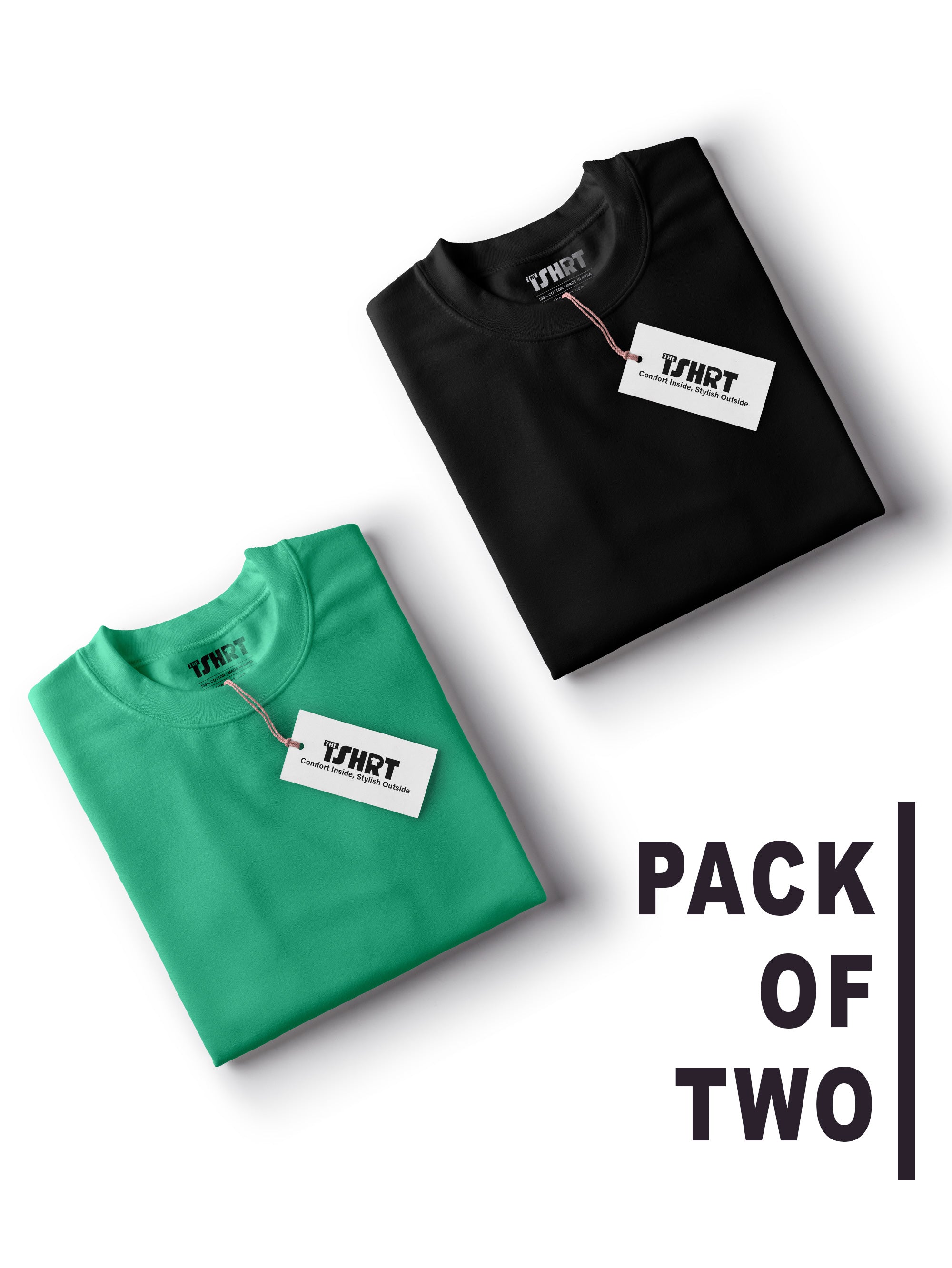 Pack of Two Pure Cotton t-shirts, one in mint green and the other in black