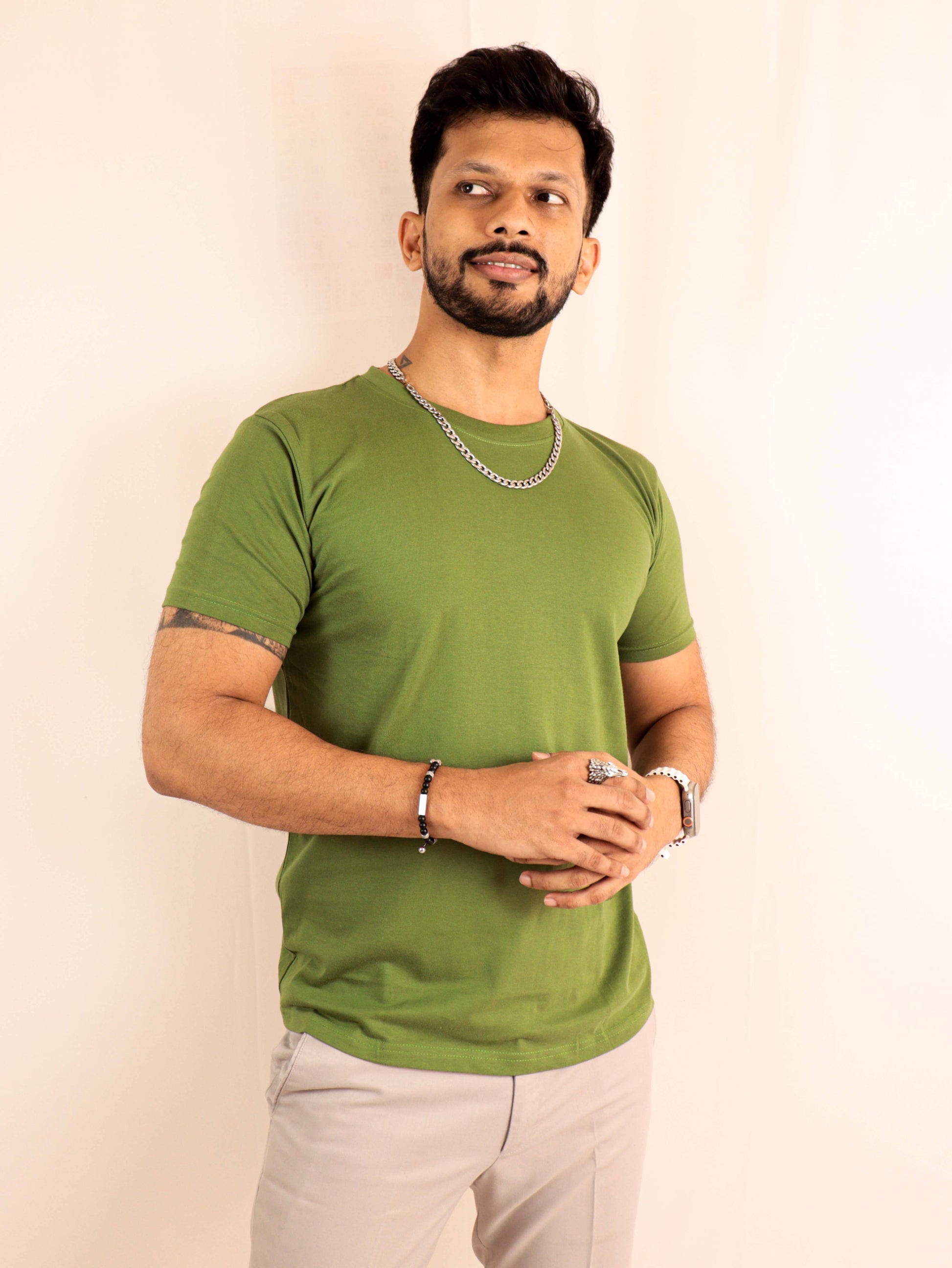 plain olive green t shirt for men