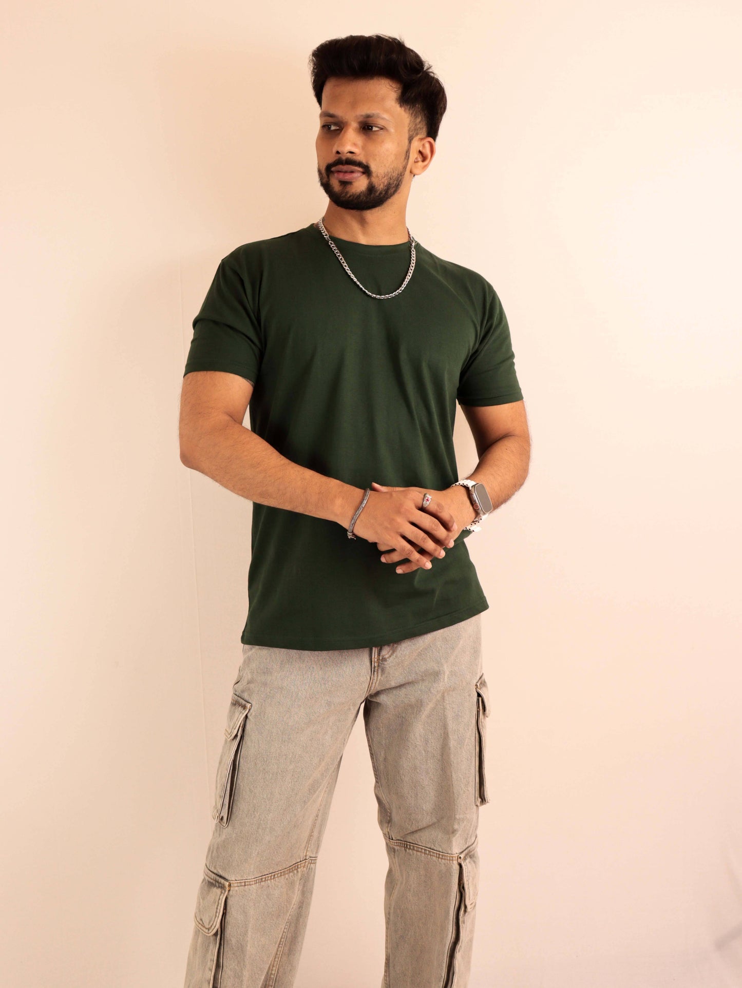 plain dark green t shirt for men