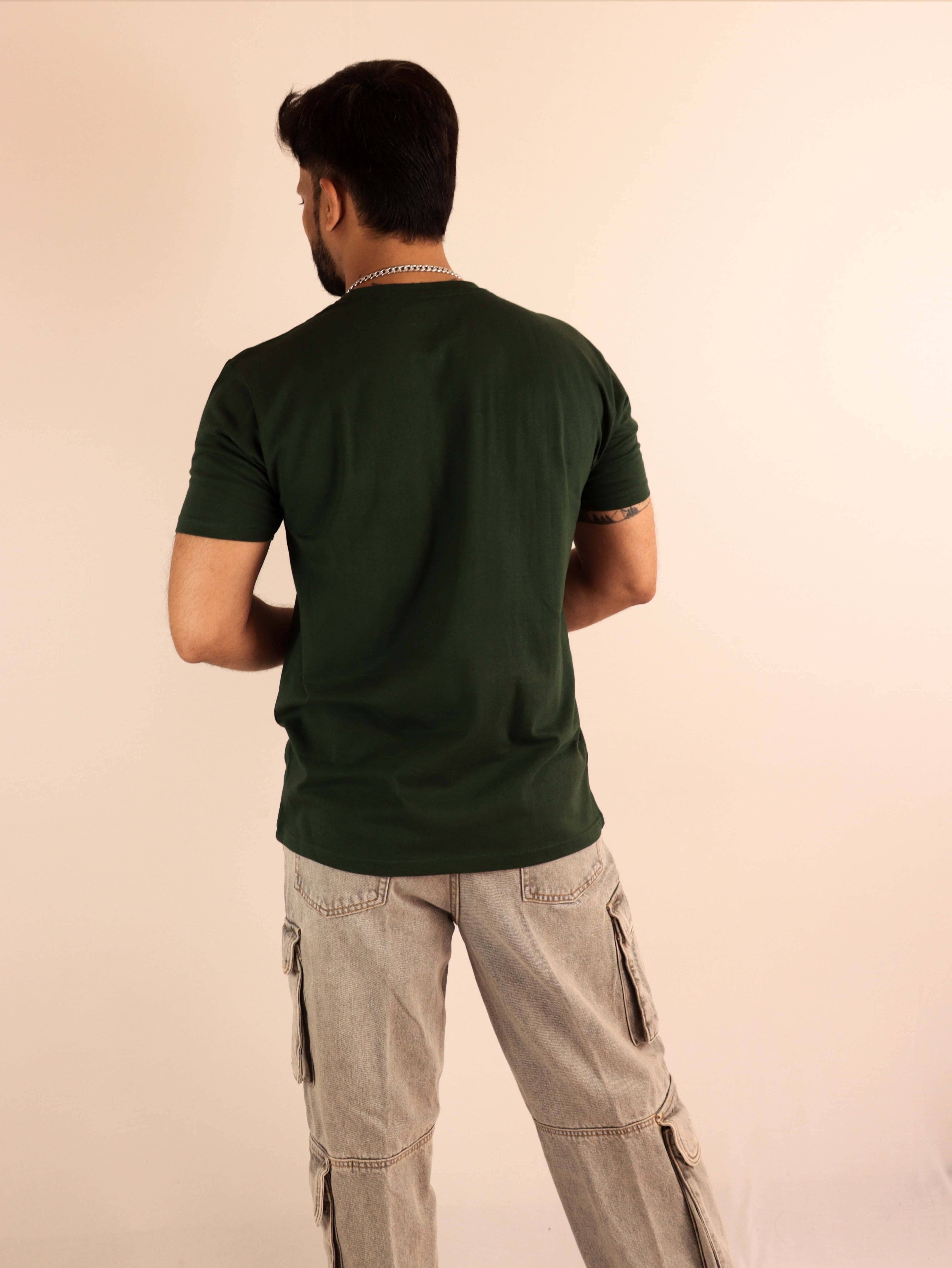 Plain Dark Green Pure Cotton T-Shirt for Men Half Sleeves Round Neck S Dark Green