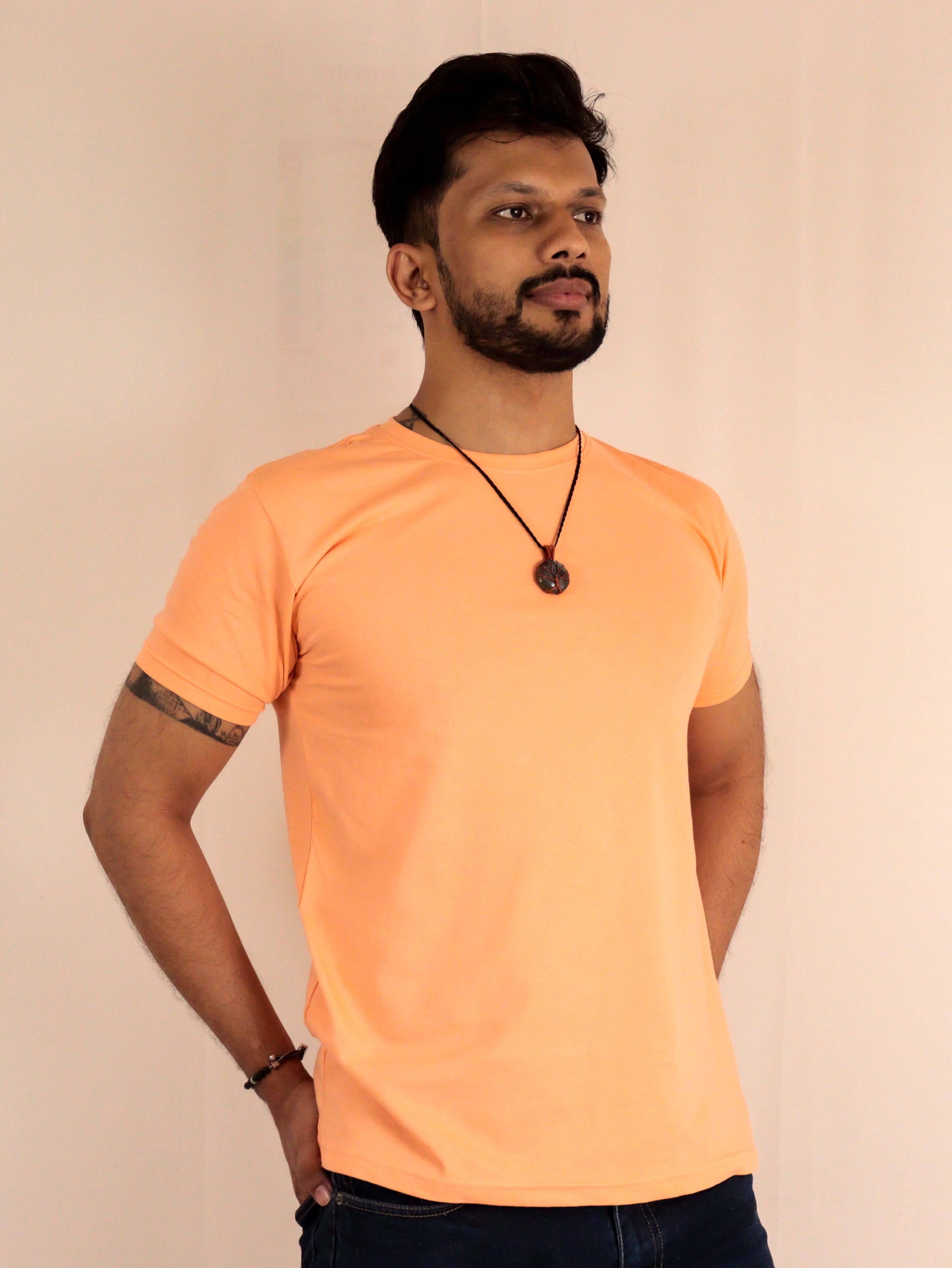 plain cotton tshirt for summer peach orange