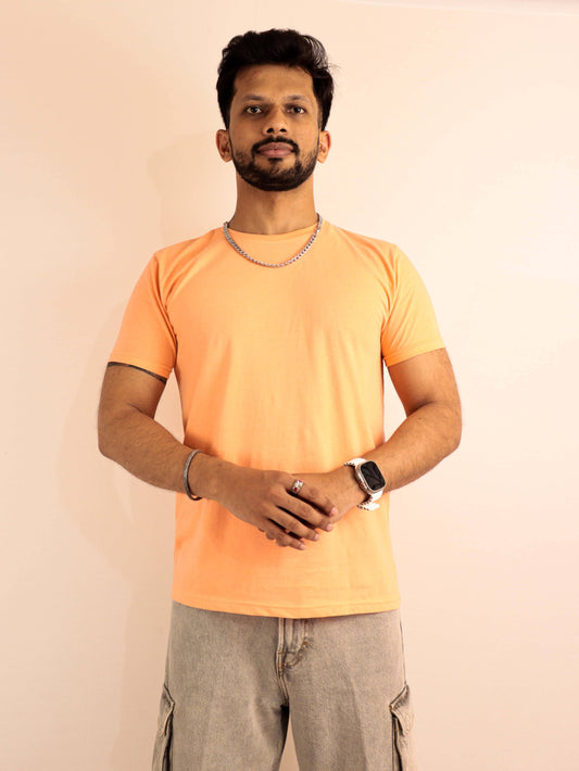 plain peach orange cotton t shirt for men