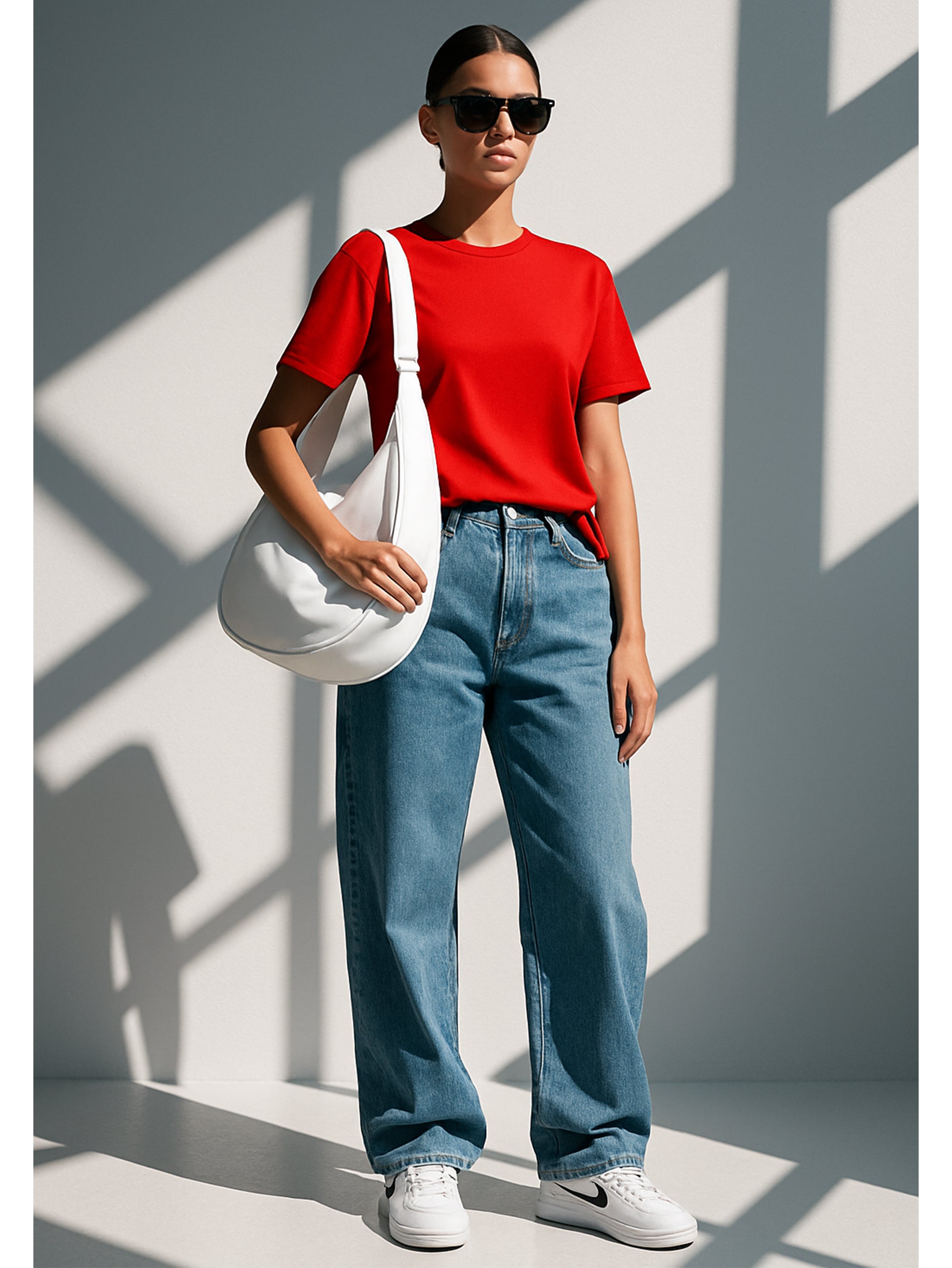 Plain Red Pure Cotton T-Shirt For Women | Half Sleeves | Round Neck