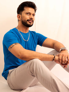 Plain Royal Blue Pure Cotton T-Shirt for Men | Half Sleeves | Round Neck
