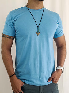 Plain Sky Blue Pure Cotton T-Shirt for Men | Half Sleeves | Round Neck