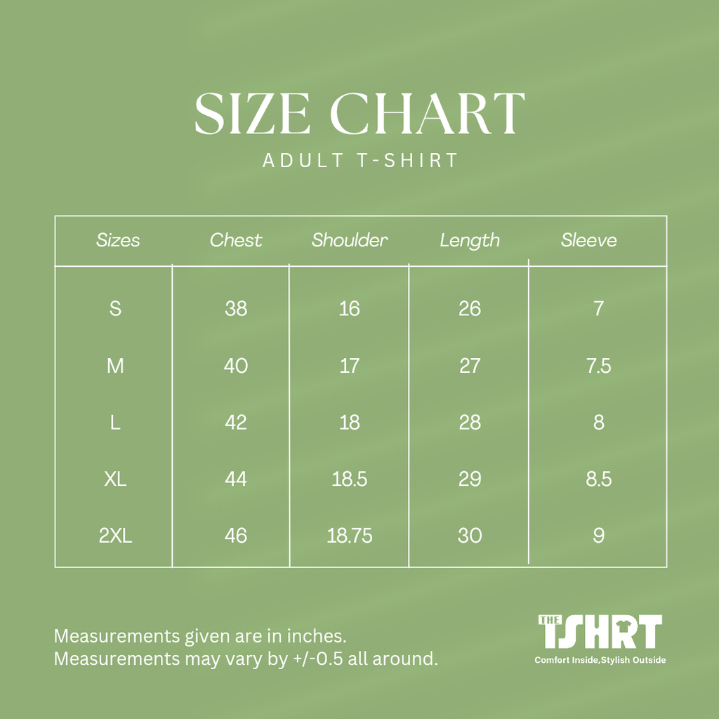Unisex Indian size chart for T-shirts