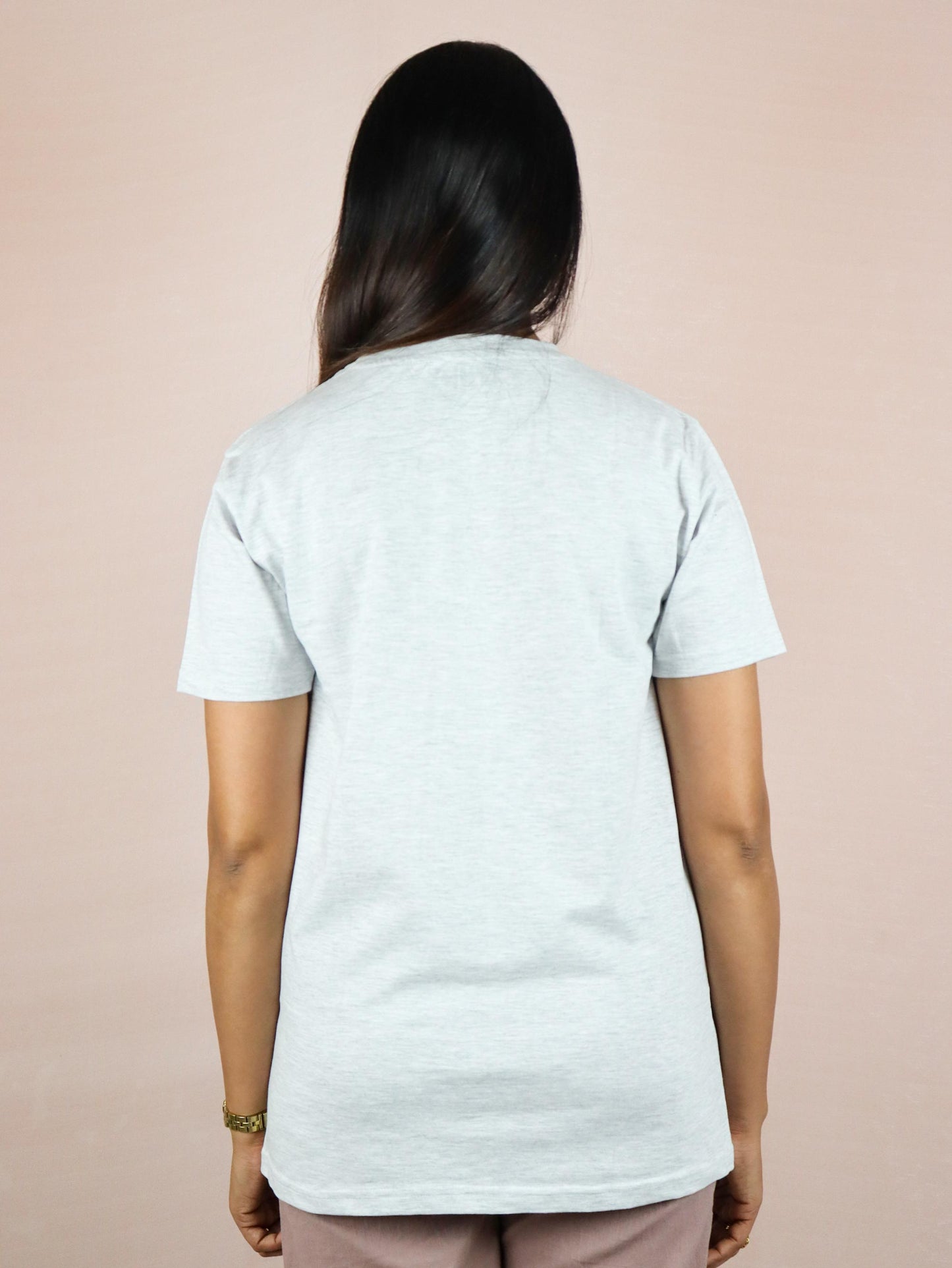 Plain White Melange Pure Cotton T-Shirt For Women | Half Sleeves | Round Neck