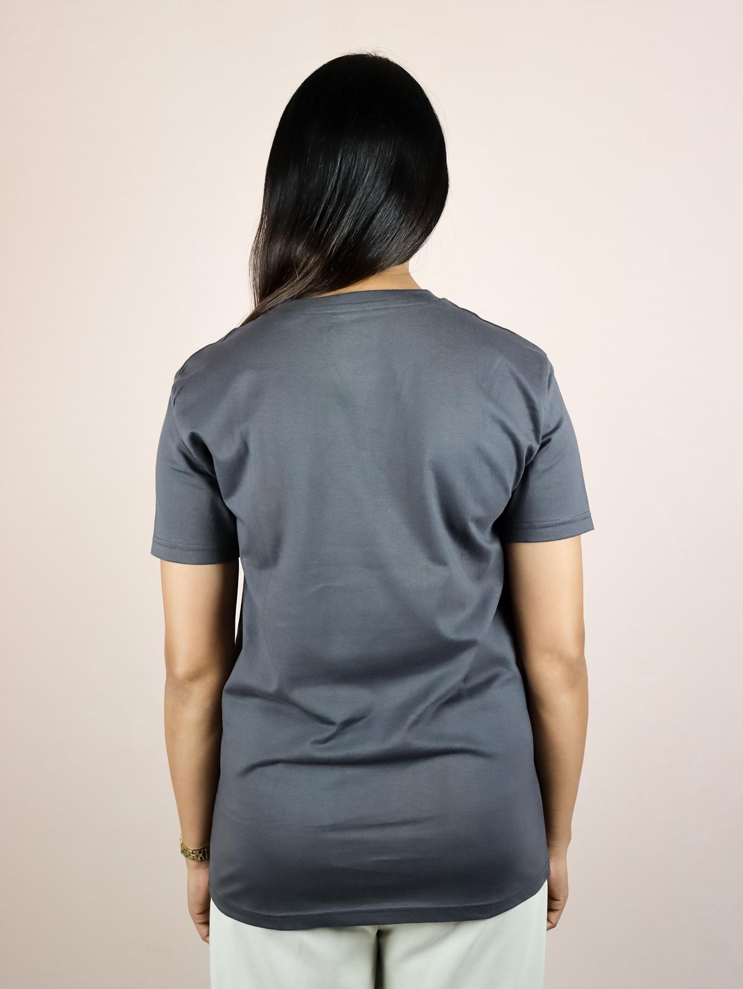 Plain Asphalt Grey Pure Cotton T-Shirt For Women | Half Sleeves | Round Neck