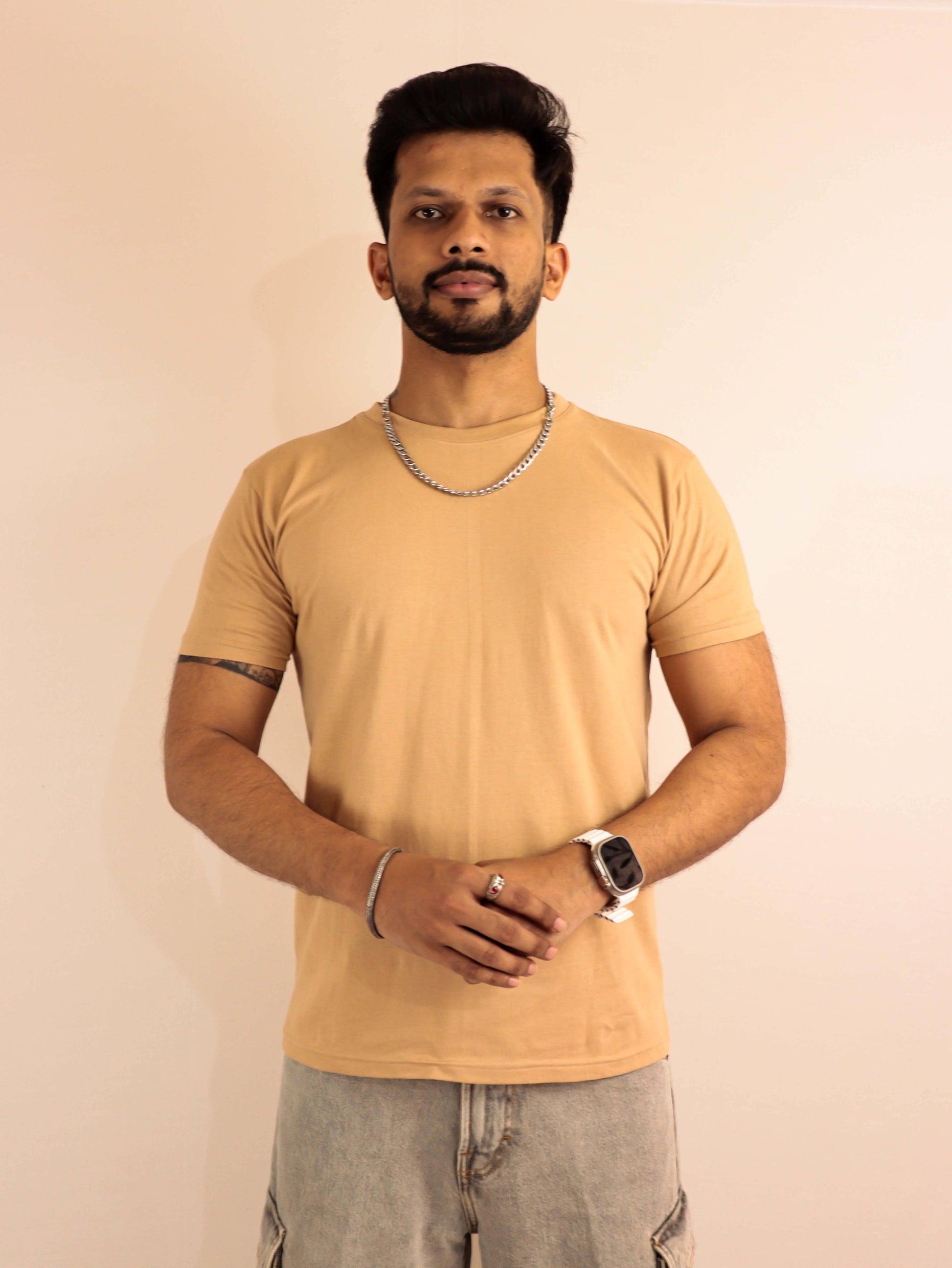 beige cotton plain tshirt for men and women