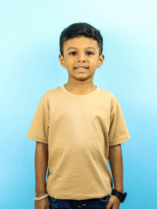 Plain Beige Cotton T-Shirt for Kids | Half Sleeves | Round Neck