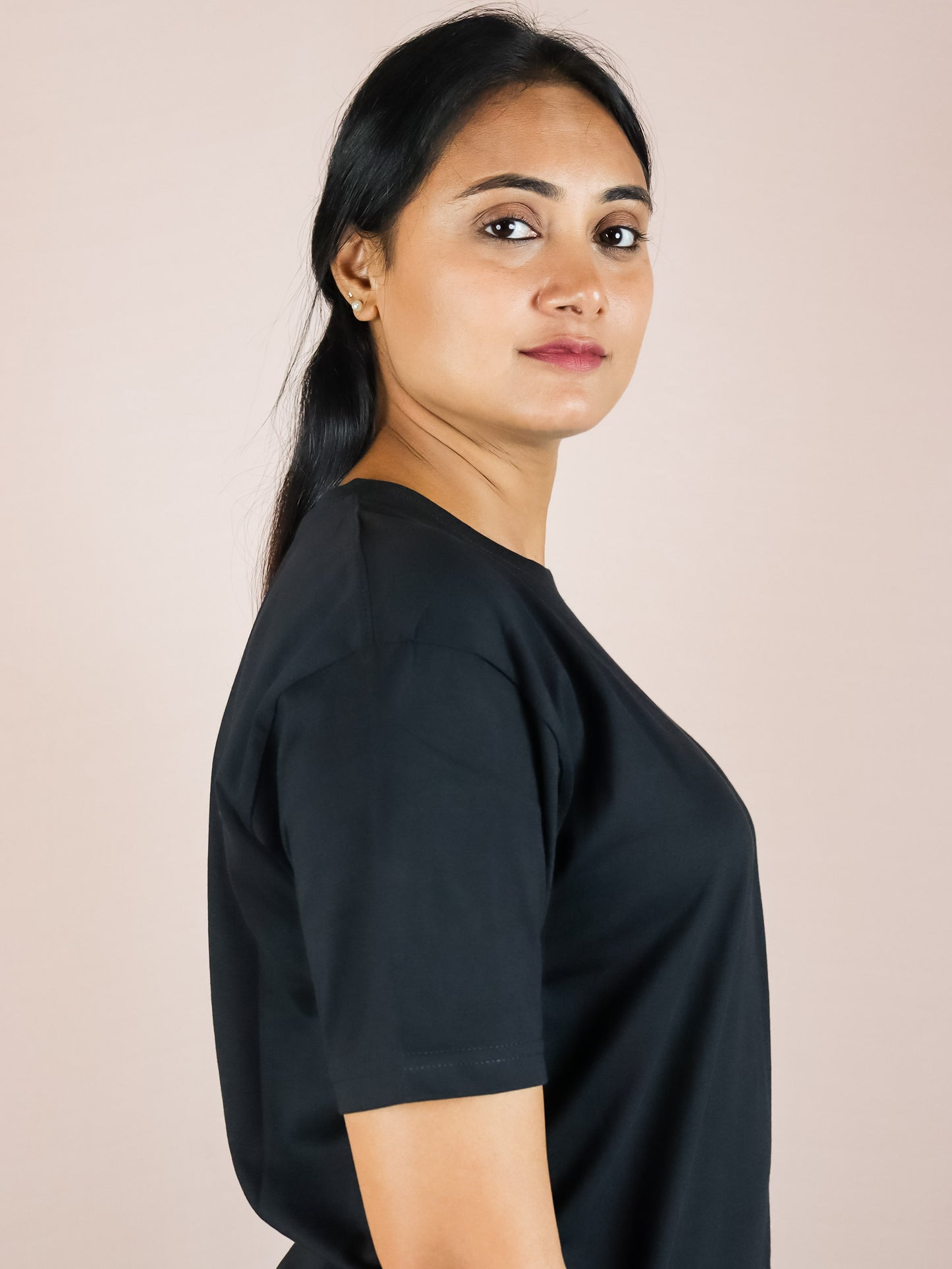 Plain Black Pure Cotton T-Shirt For Women | Half Sleeves | Round Neck