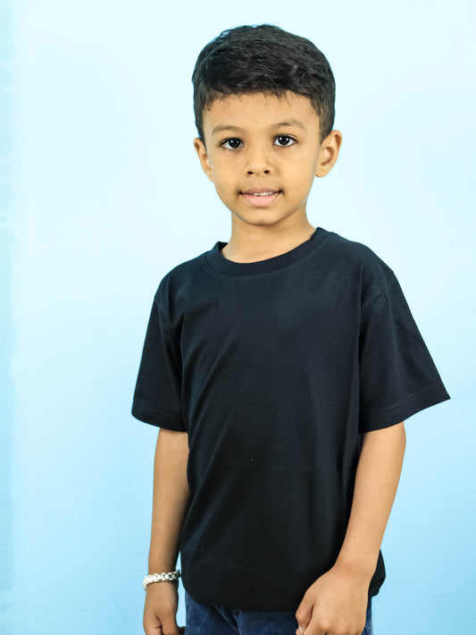 Plain Black Cotton T-Shirt for Kids | Half Sleeves | Round Neck