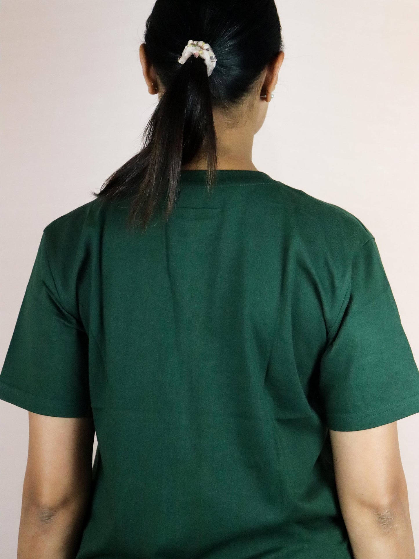 Plain Dark Green Pure Cotton T-Shirt For Women | Half Sleeves | Round Neck