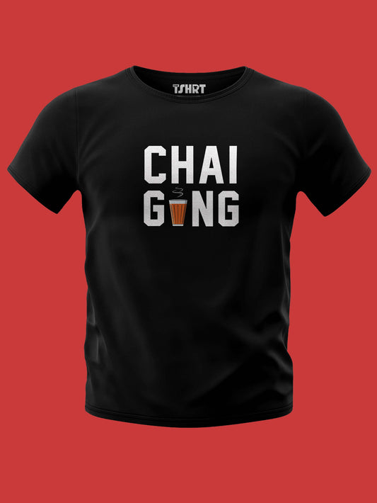 CHAI GANG Printed Black Pure Cotton T-Shirt | Half Sleeves | Round Neck