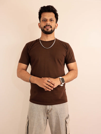 solid chocolate brown T shirt for men