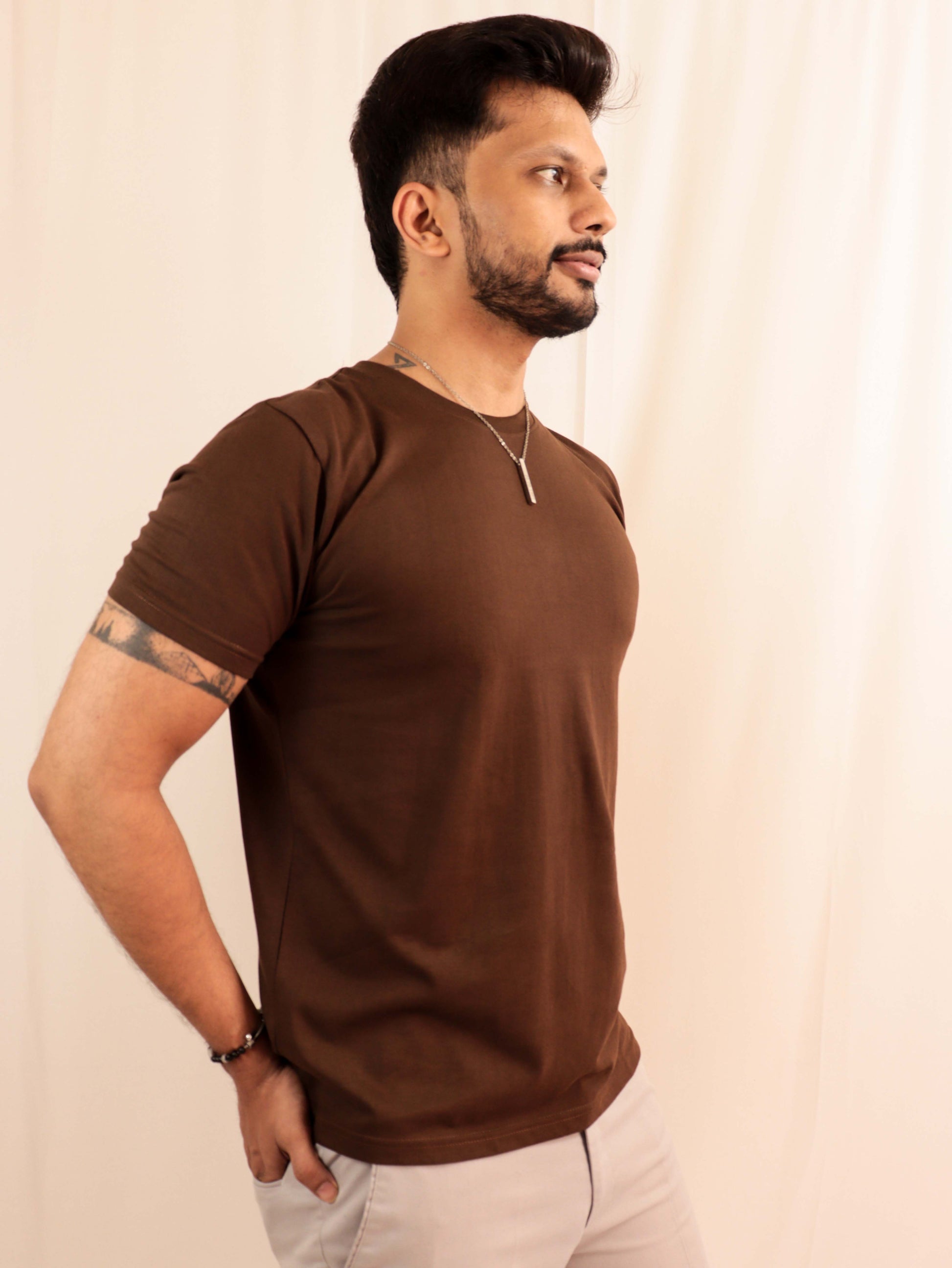 plain chocolate brown t shirt for men online