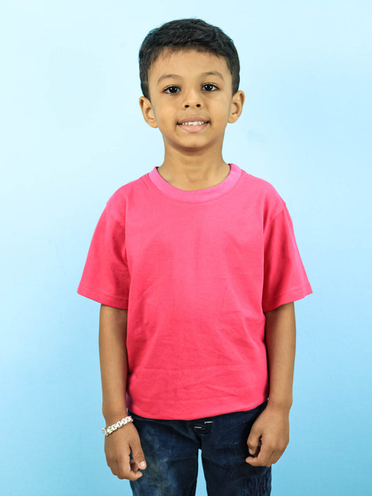 Plain Magenta Cotton T-Shirt for Kids | Half Sleeves | Round Neck