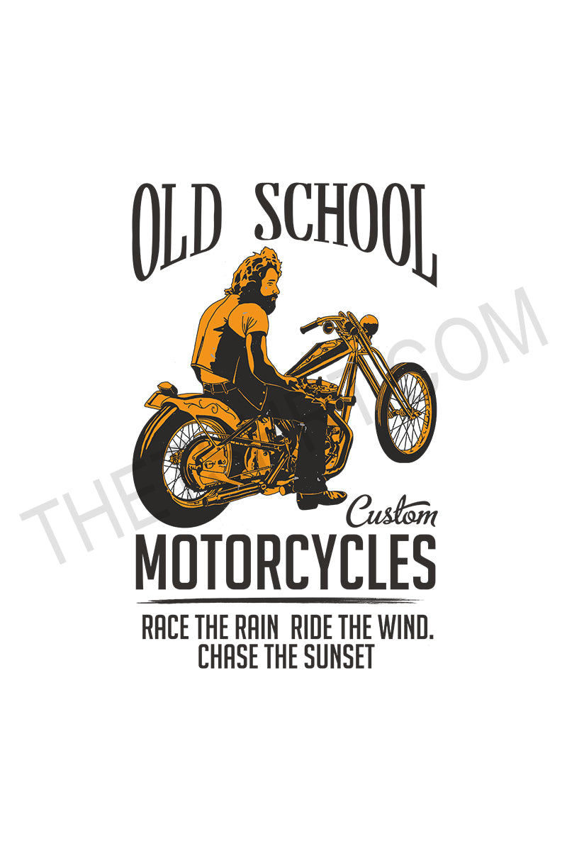 Vintage-style motorcycle graphic with text on a white background