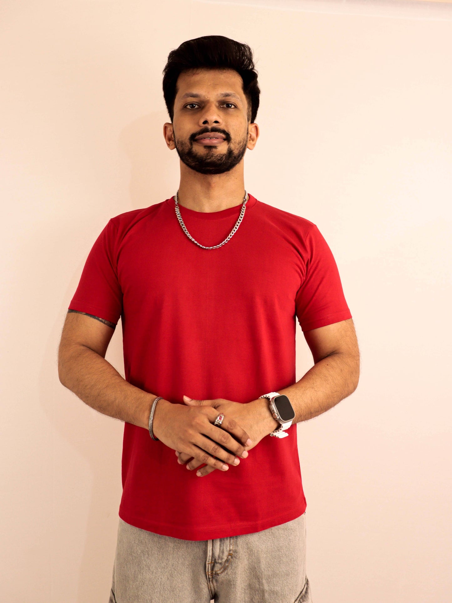 pure cotton red plain t shirt