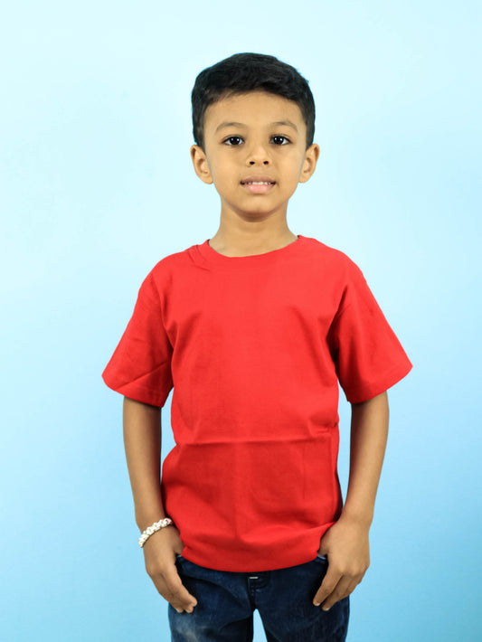 Plain Red Cotton T-Shirt for Kids | Half Sleeves | Round Neck