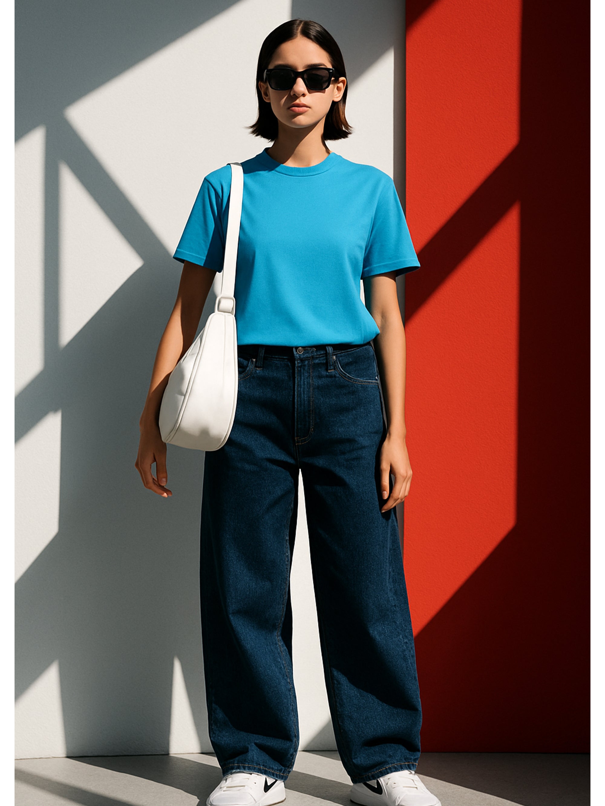 Plain Sky Blue Pure Cotton T-Shirt For Women | Half Sleeves | Round Neck