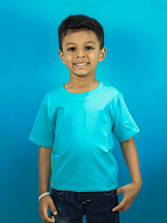 Plain Mint Green Cotton T-Shirt for Kids | Half Sleeves | Round Neck