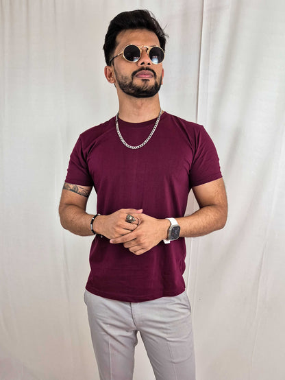 wine color cotton t shirt for men