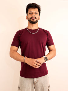 Plain Wine Color Pure Cotton T-Shirt for Men | Half Sleeves | Round Neck